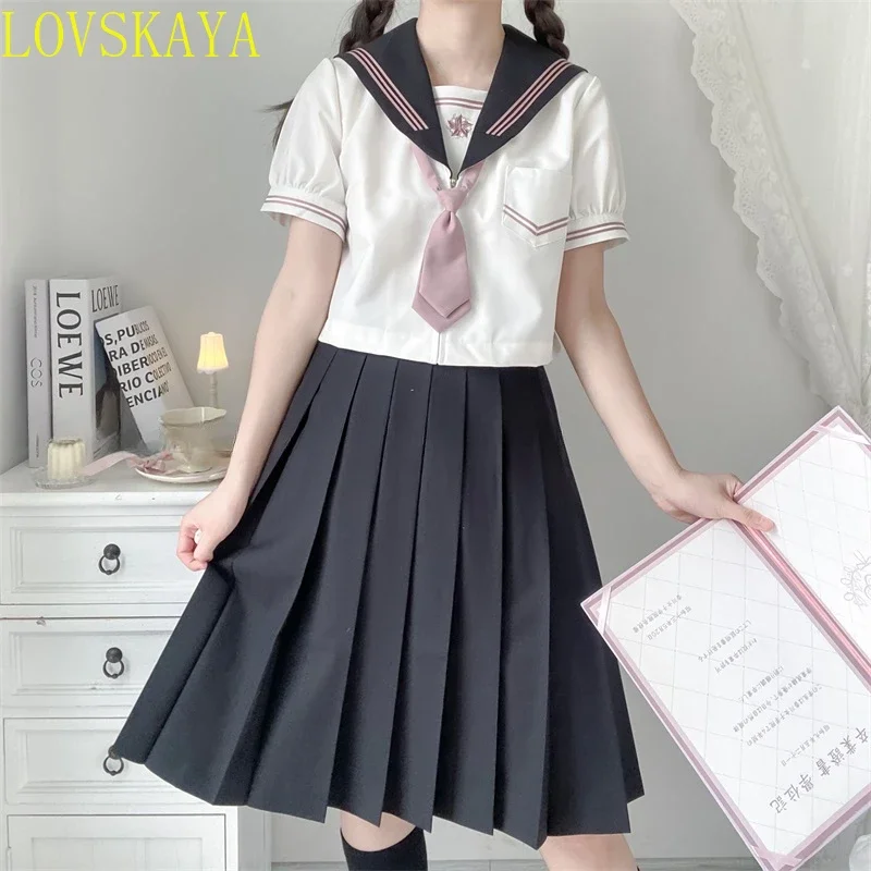 

Ортодоксальная школьная форма японского студента, темная девушка Sakuragawa Cool Girl JK, униформа, летний комплект с короткой юбкой с короткими рукавами