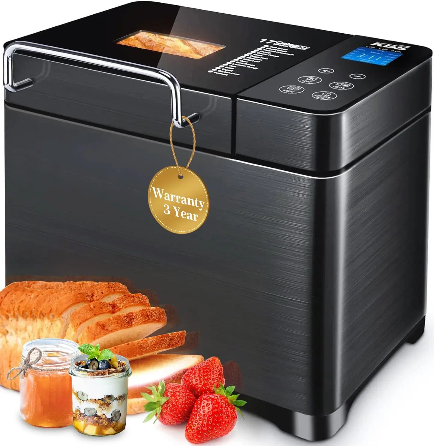 

710W Dual Heaters Bread Maker 2LB 17In1 Stainless Steel Bread Machine Ceramic Pan Nut Dispenser Touch Panel Crust Colors Timer K