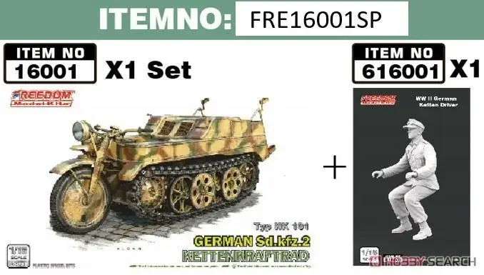 FREEDOM 16001SP 1:16 scale WW.II German Sdkfz.2 Kettenkraftrad & Driver Figure Set Model Kit