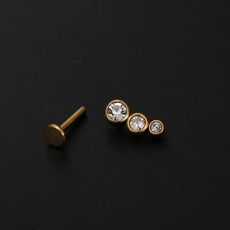 1PC 16G Flat Studs Lip Ear Piercing Cz Cartilage Helix Daith Conch Rook Tragus Stud Labret Back Piercing Jewelry