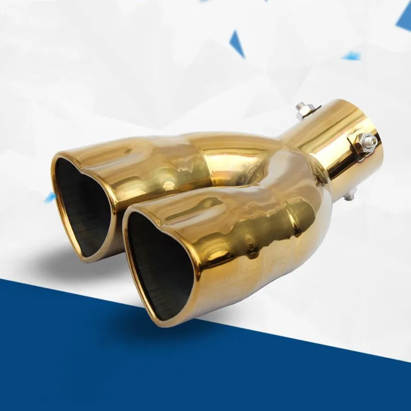

Gold Stainless steel Univeral double hearts shape dual exhaust tips muffler pipe exhaust pipe Nozzle for muffler