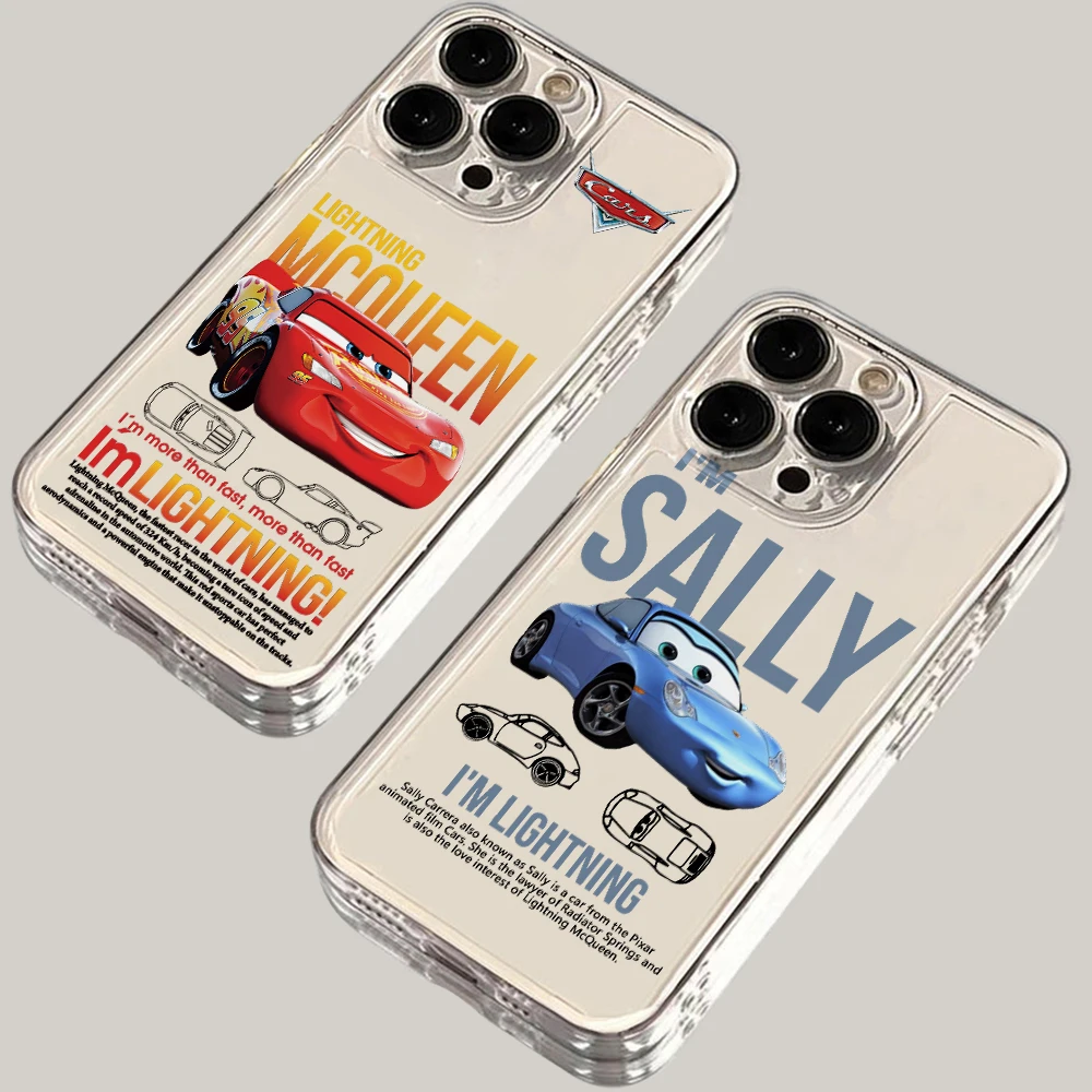 Coque de téléphone transparente en TPU souple pour iPhone 17 Air 16 15 14 Plus 13 12 11 Pro Max X Xs XR 8 e, motif voitures de dessin animé McQueen et Sally