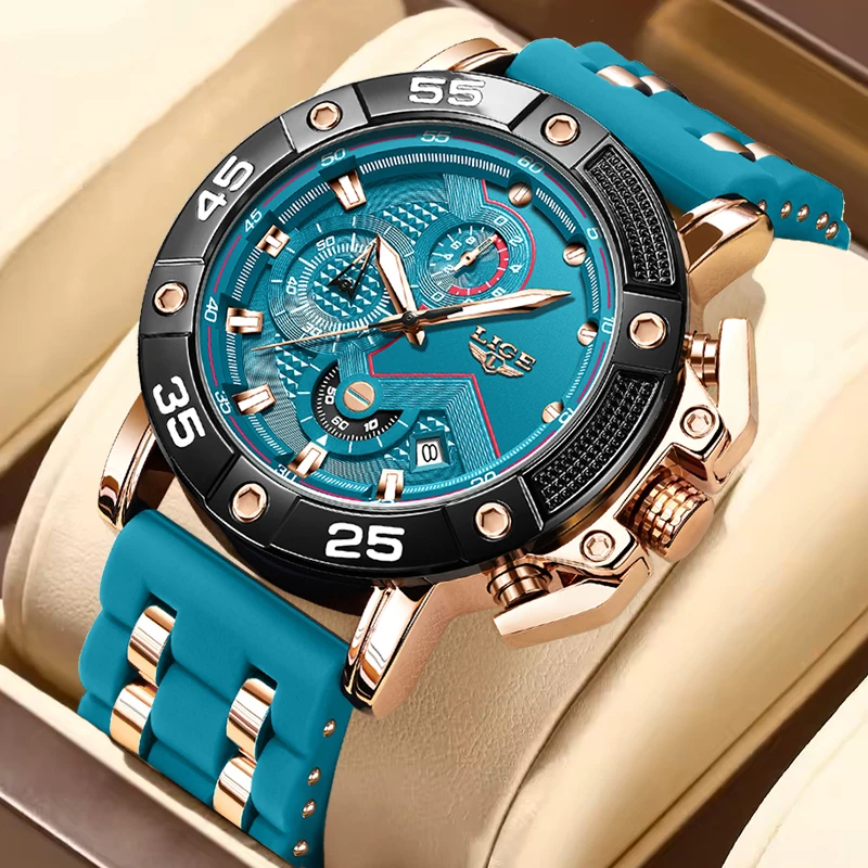 

LIGE Fashion Military Watch For Men Outdoor Sports Waterproof Men's Quartz Wristwatches Top Brand Luxury Cyan Big Dial Watch Men