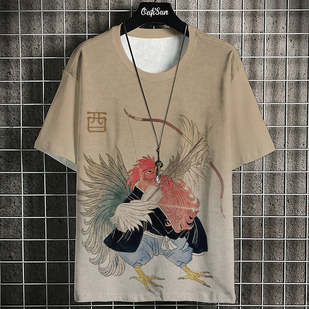 3d Ukiyo-E Animal Print Men's T-Shirt Summer Casual Oversized Short Sleeve T Shirt For Men Fashion Man Clothing 2024 Vintage Tee