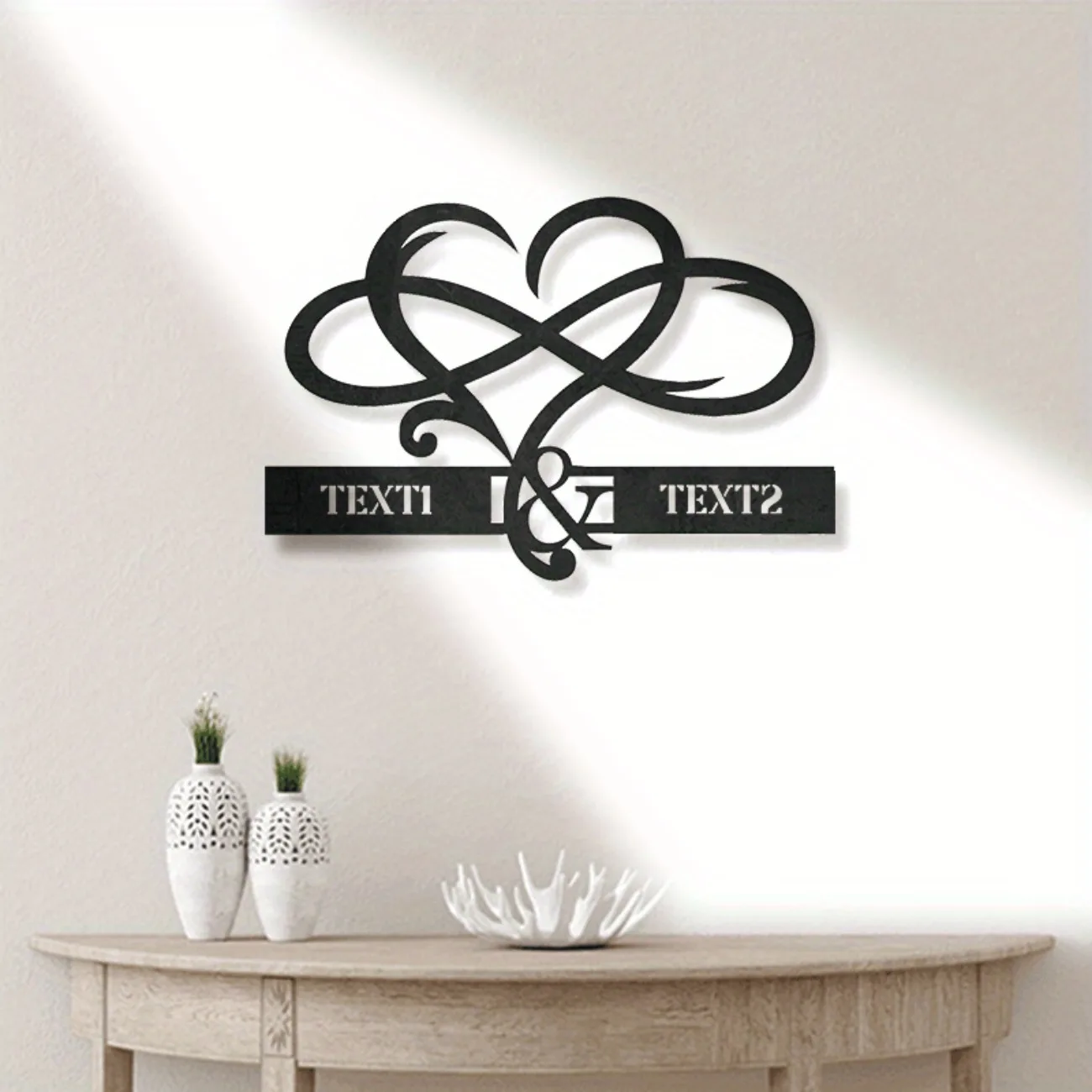 Personalized Metal Wall Decor - Classic Style Heart Infinity Sign for Couples, Non-Electric, Versatile Home Decoration.