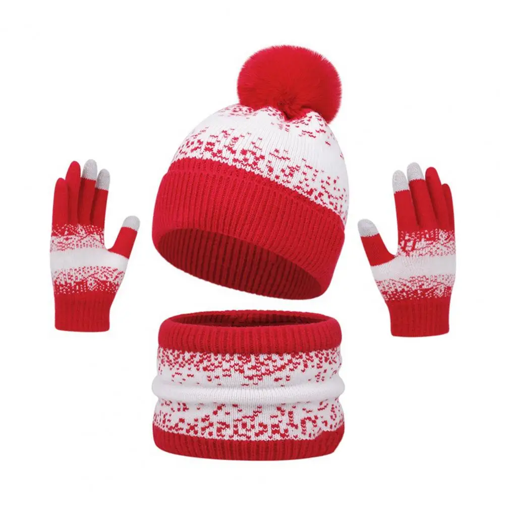 مجموعة قفازات شتوية مكونة من 3 قطع - مع كرة قطيفة وبطانة قطيفة سميكة، وقفازات شاشة تعمل باللمس وإكسسوارات دافئة