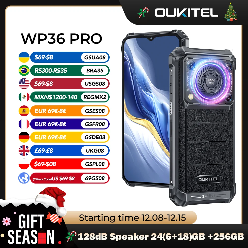 Oukitel WP36 Pro Rugged Smartphone Android 128dB Speaker 10600mAh Battery rugged phone  Up to 24GB+256GB  6.52\ HD+ screen