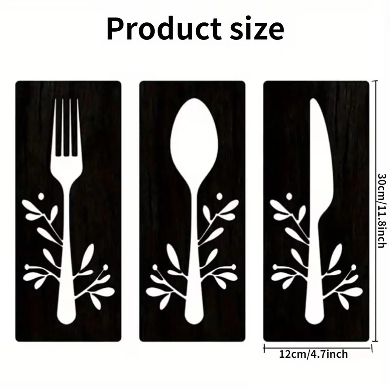 3pcs floral fork spoon knife wooden wall decor. Nano tape included, no drilling needed for kitchen and dining room decoration.