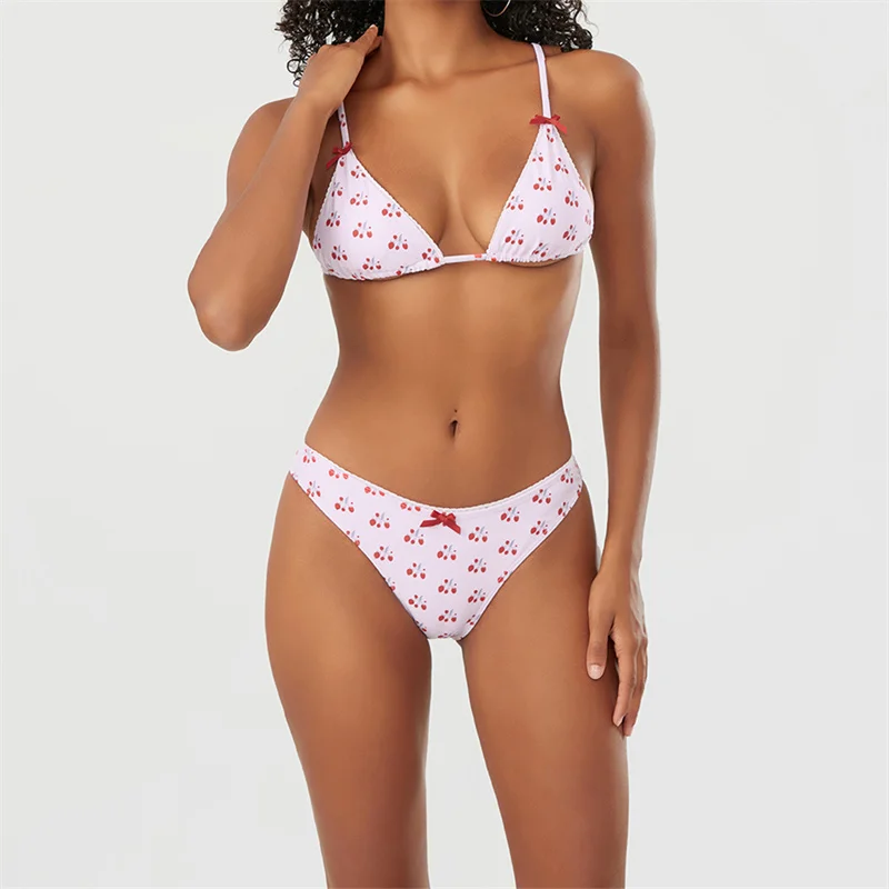 

Y2k Berry Print Bikini Sets Splicing Mini Micro String Bikini Women Swimwear Female 2Pieces Bikini Set Bathing Suit Swim