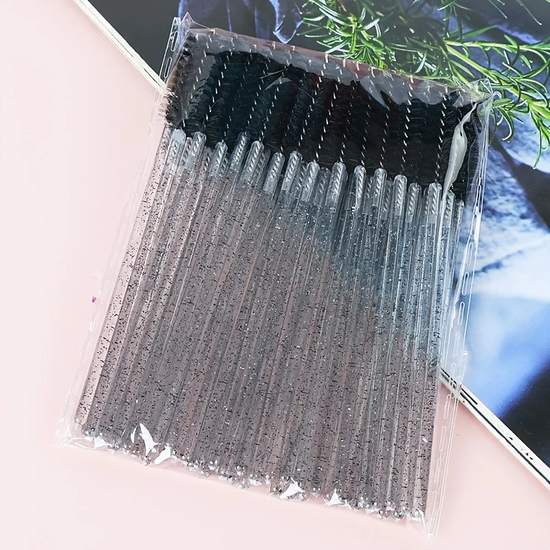 50pcs Rod Eyelash Brush Solid Dual-Use Eyebrow & Eyelash Grafting Colored Beauty Tool Eyelash Comb Essential for Makeup