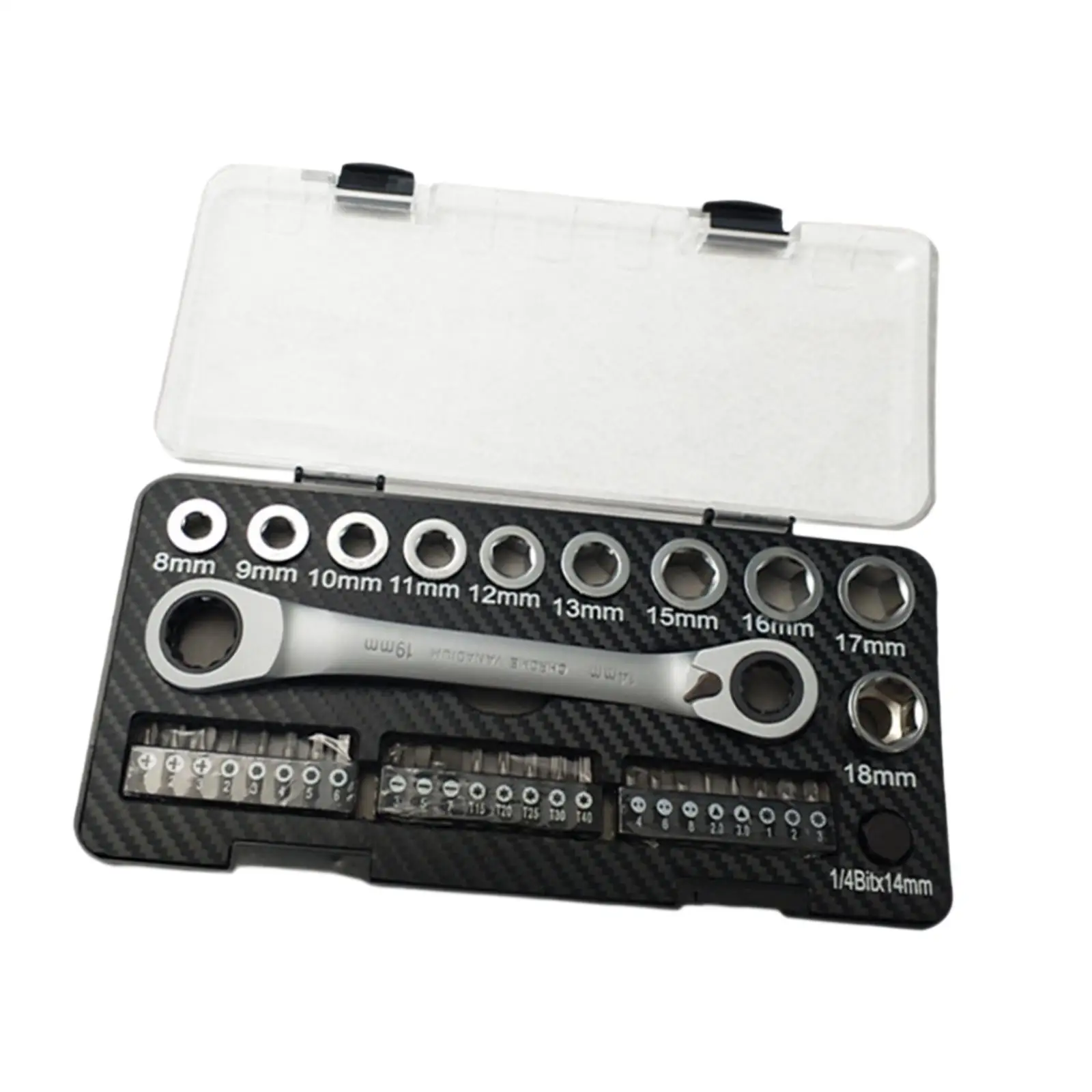 36Pcs Metric Socket Ratchet Wrench Kit Length 21cm Multifunctional for Tightening and Loosening Screws Accessory 8-18mm Sockets
