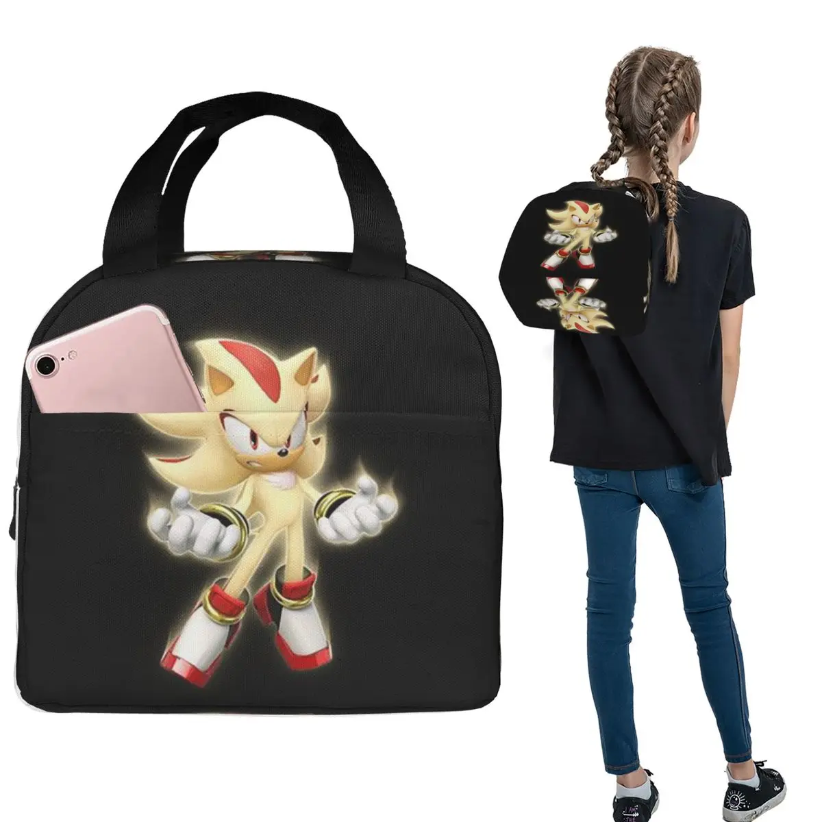 

S-Shadow-S T-The-S H-Hedgehog-S Lunch Bags Insulated Bento Box Lunch Tote Resuable Cooler Thermal Bag for Woman Student School