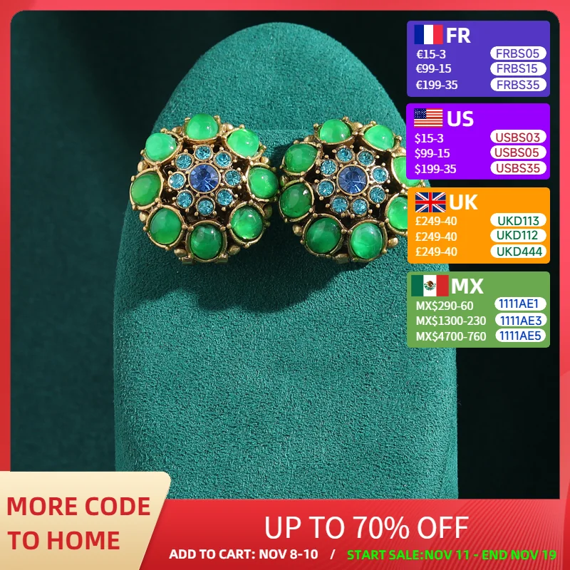 

Vintage Crystal Round Oval Green Glazed Petal Stud Earrings for Women Flower Accessories Antique Jewelry New Arrival Korean 2025