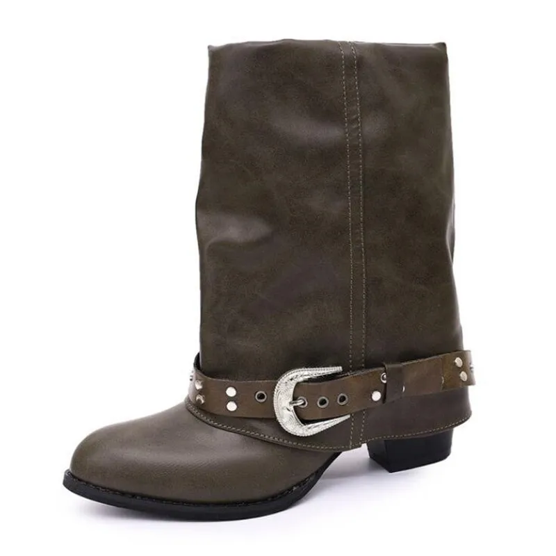 Autumn and Winter New Fashion Retro Brown Western Cowboy Booties Luxury Women Boots 2026 Look Slim Thick and Stacked Short Boots view 3