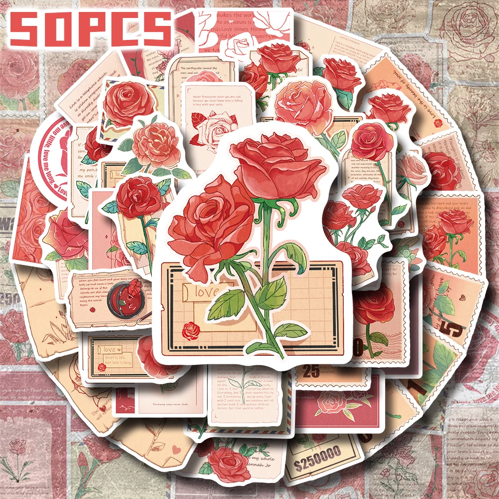 50pcs rose themed decorative stickers for holiday party decor Back to school Class reward Birthday gift skateboard luggage bike