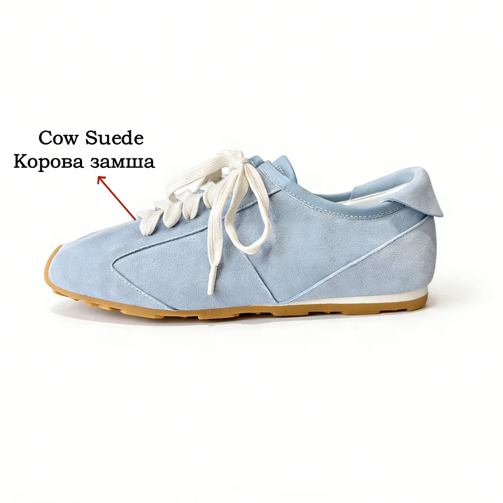 Women's Cow Suede Platform Sneakers - Lace-Up Casual Flats