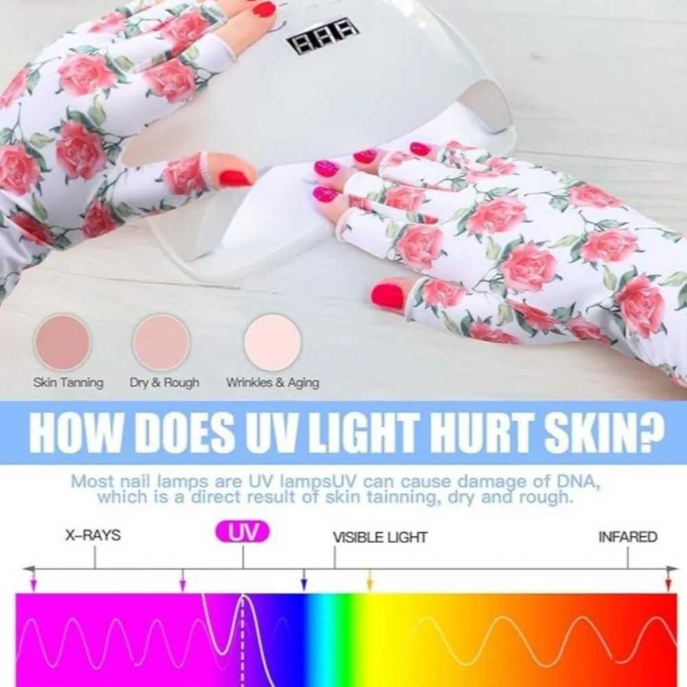 Новые солнцезащитные перчатки с половиной пальца, сенсорный экран, ледяные шелковые перчатки с цветочным принтом, анти-УФ-дышащие варежки для дизайна ногтей, летние