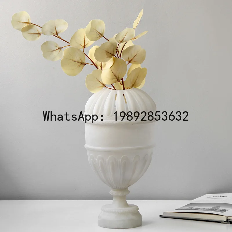 PYJ Modern Simple Middle Age Imitation Jade Relief Art Flower Vessel Living Room Vase Ornament