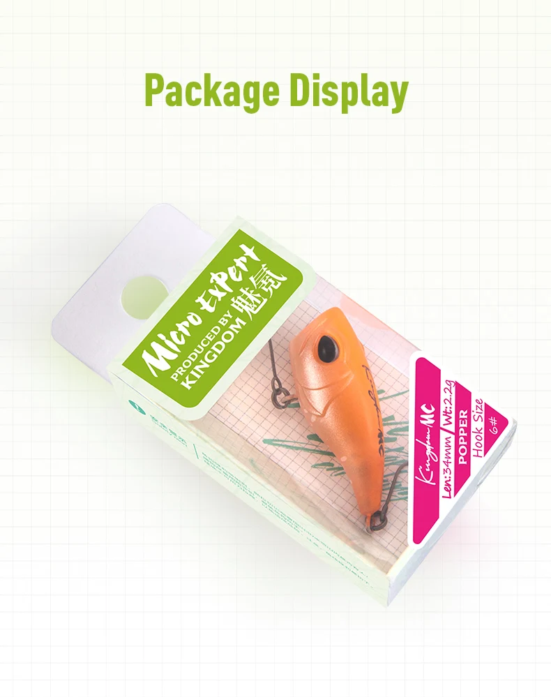Kingdom Micro Popper Angelköder, 1,5 g, 27 mm, 2,2 g, 34 mm, künstlicher schwimmender Kurbelköder, Topwater-Hartwobbler zum Angeln auf Barschforellen – Detail 13