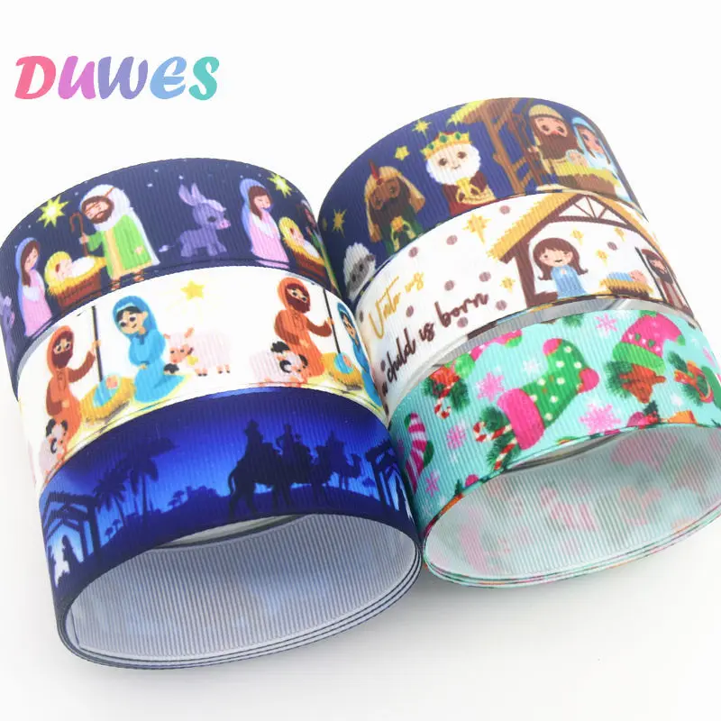 DUWES 50yards Jesus Love Christmas Printed Grosgrain Ribbon Accessories Material Headwear Decoration DIY Sewing Craft D1833