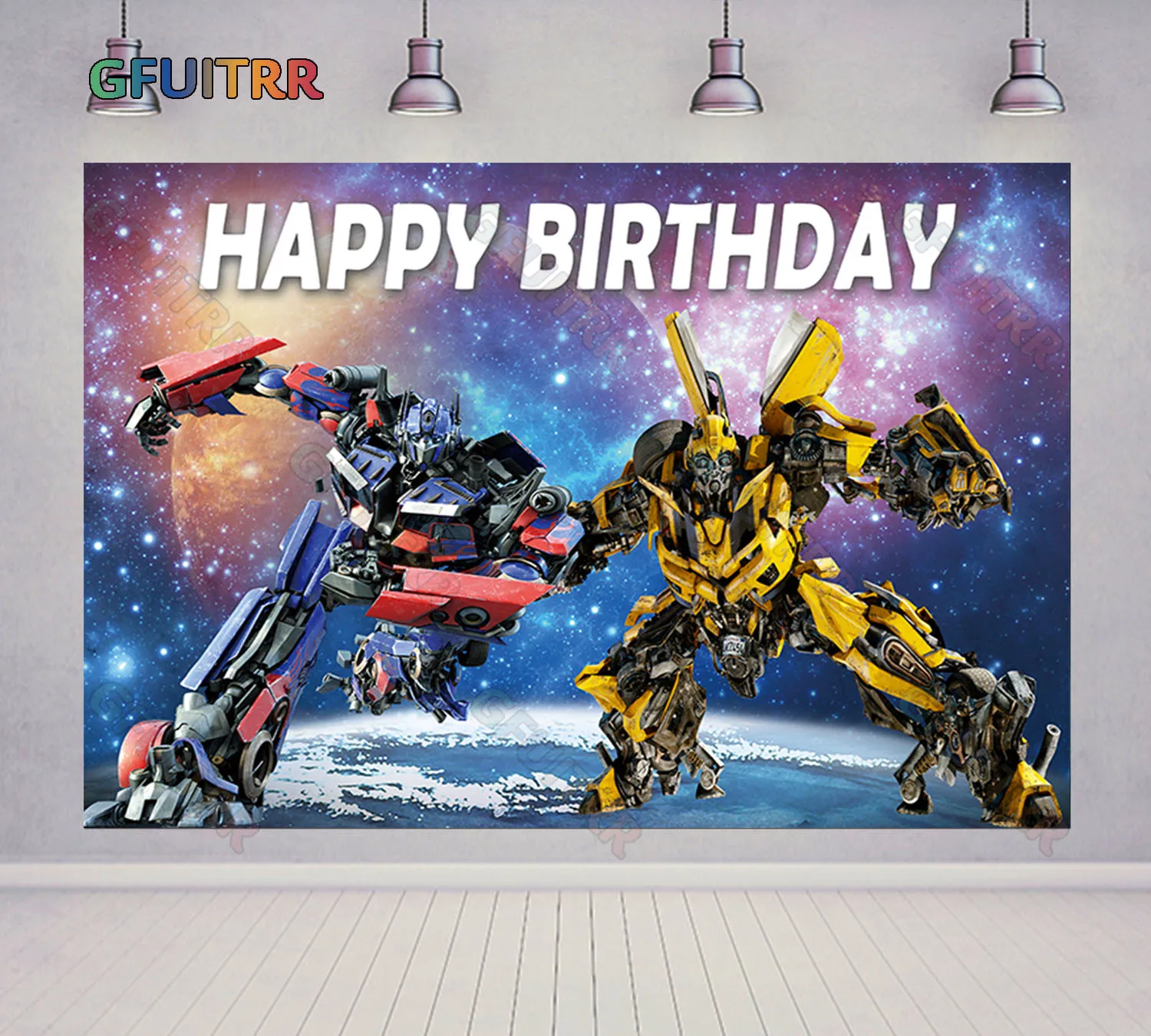 Robot Warrior Transformers Backdrop Kids Birthday Background Blue Space War Polyester Vinyl Photography Banner Decoration Props