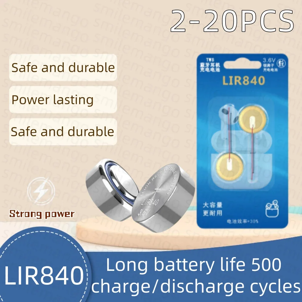 2-20PCS 3.6V 18mAh LIR840 Steel Shell Button Battery for TWS Bluetooth Headset Battery