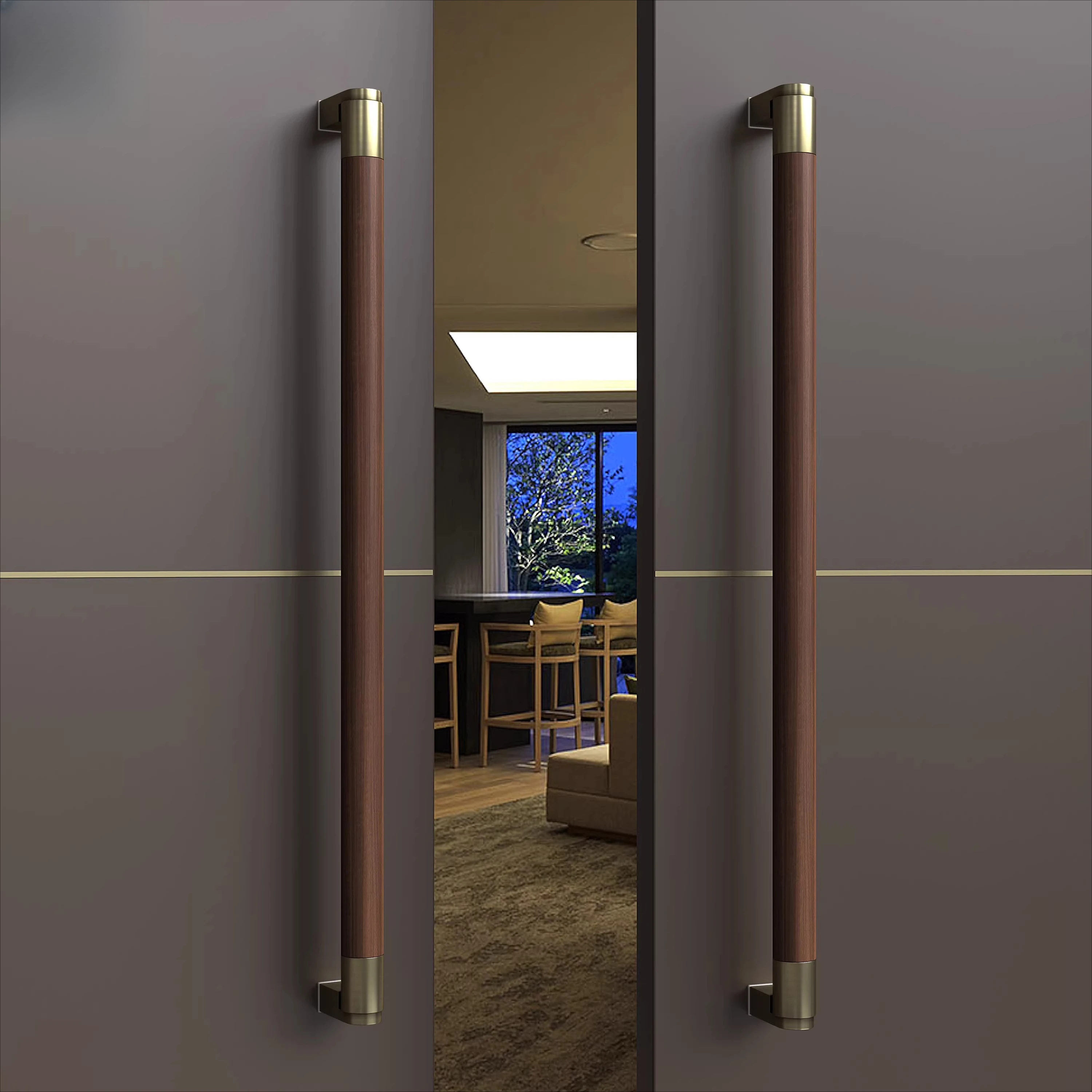 

High-grade walnut solid wood door handle Log sliding glass door handle Store office meeting room wooden handle