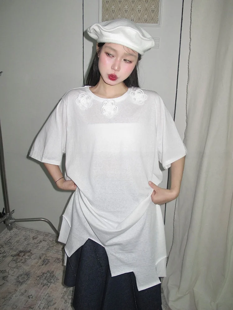 

Свободная футболка с круглым вырезом в корейском стиле, повседневная женская летняя одежда, фиолетовая, с полосатым узором, оригинальный дизайн