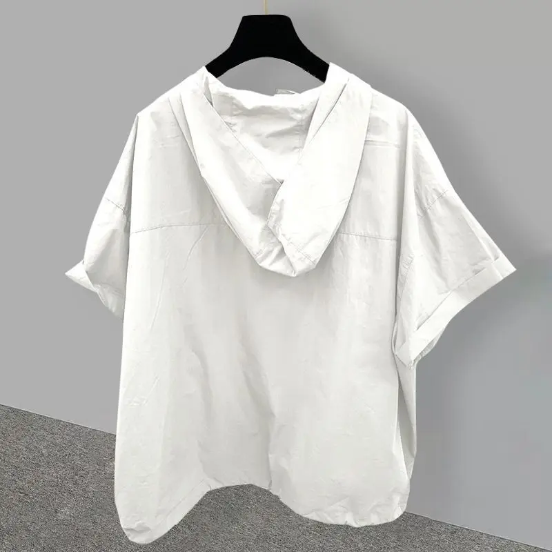Summer New Men\'s Solid Color Hooded Spliced Pockets Zipper Casual Fashion Loose Korean Short Sleeve High Street T-shirt Tops