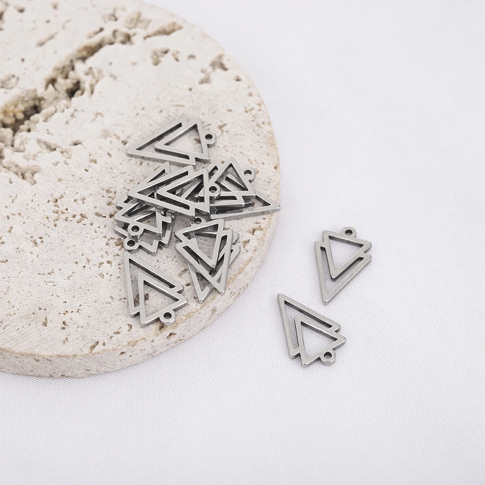 10Pcs Stainless Steel Double Triangle Charms Interlocking Hollow Geometric Pendants For Diy Earrings Necklace Jewelry Making