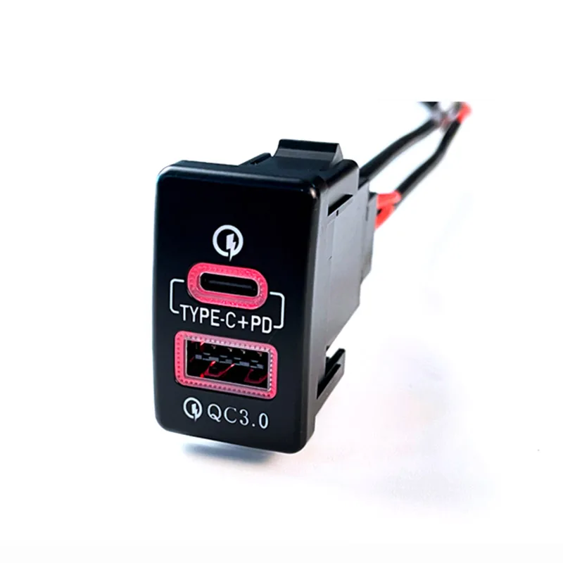 Red Light Quick Car Charger TYPE-C PD Dual USB Fast Charger Interface Socket 12V/24V For Isuzu Pickup KV100 KV600 K600 700P