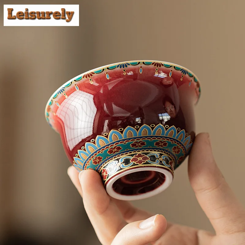 85ml Chinese Lang Red Glaze Dunhuang Teacup Retro Tea Bowl Tea Cup Set Tea-tasting Fragrance Cup Chazhan Master Cups For Tea