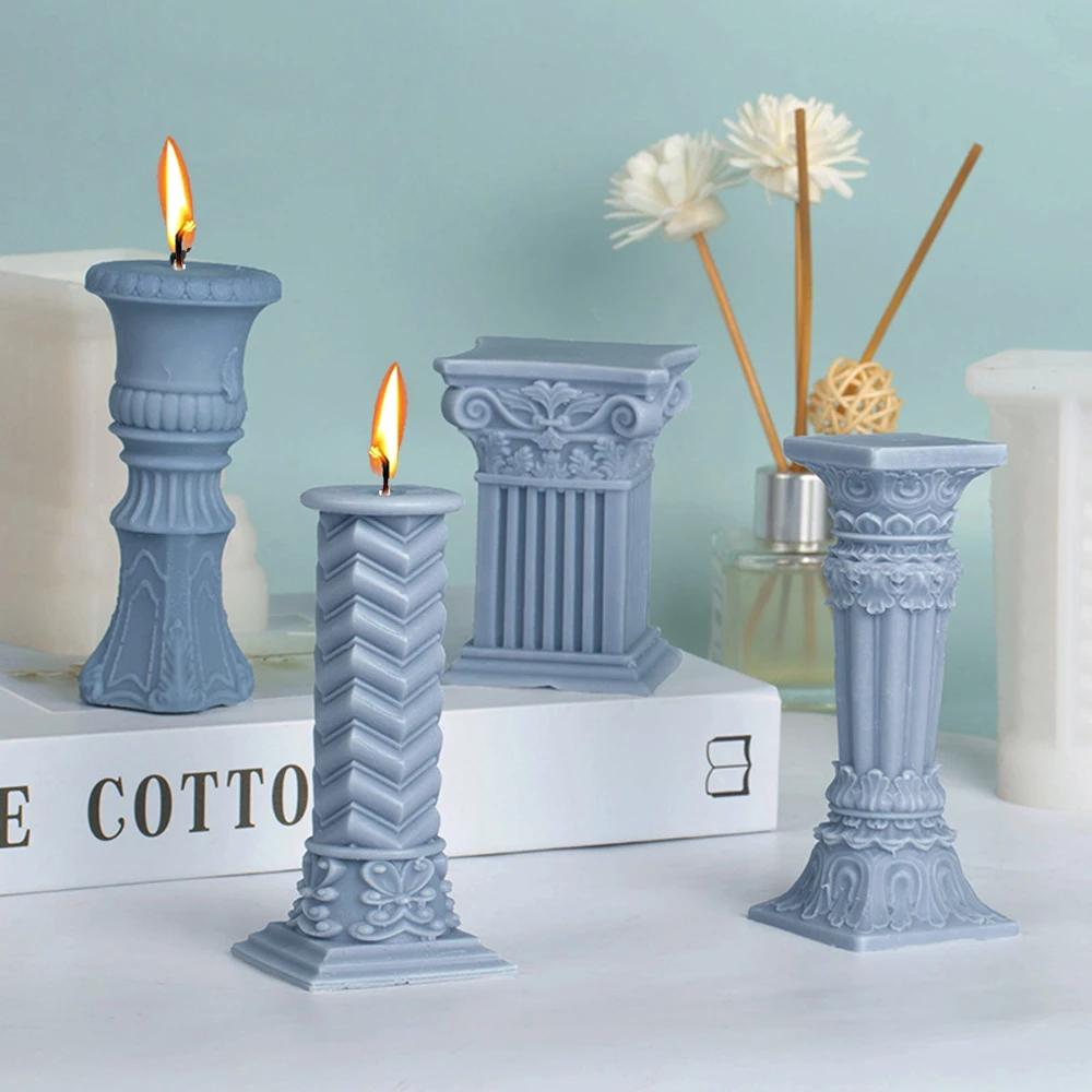 Roman Column Candle Silicone Mold European style Retro Handmade Scented Candle Plaster Mould DIY Christmas Gift Home Decoration