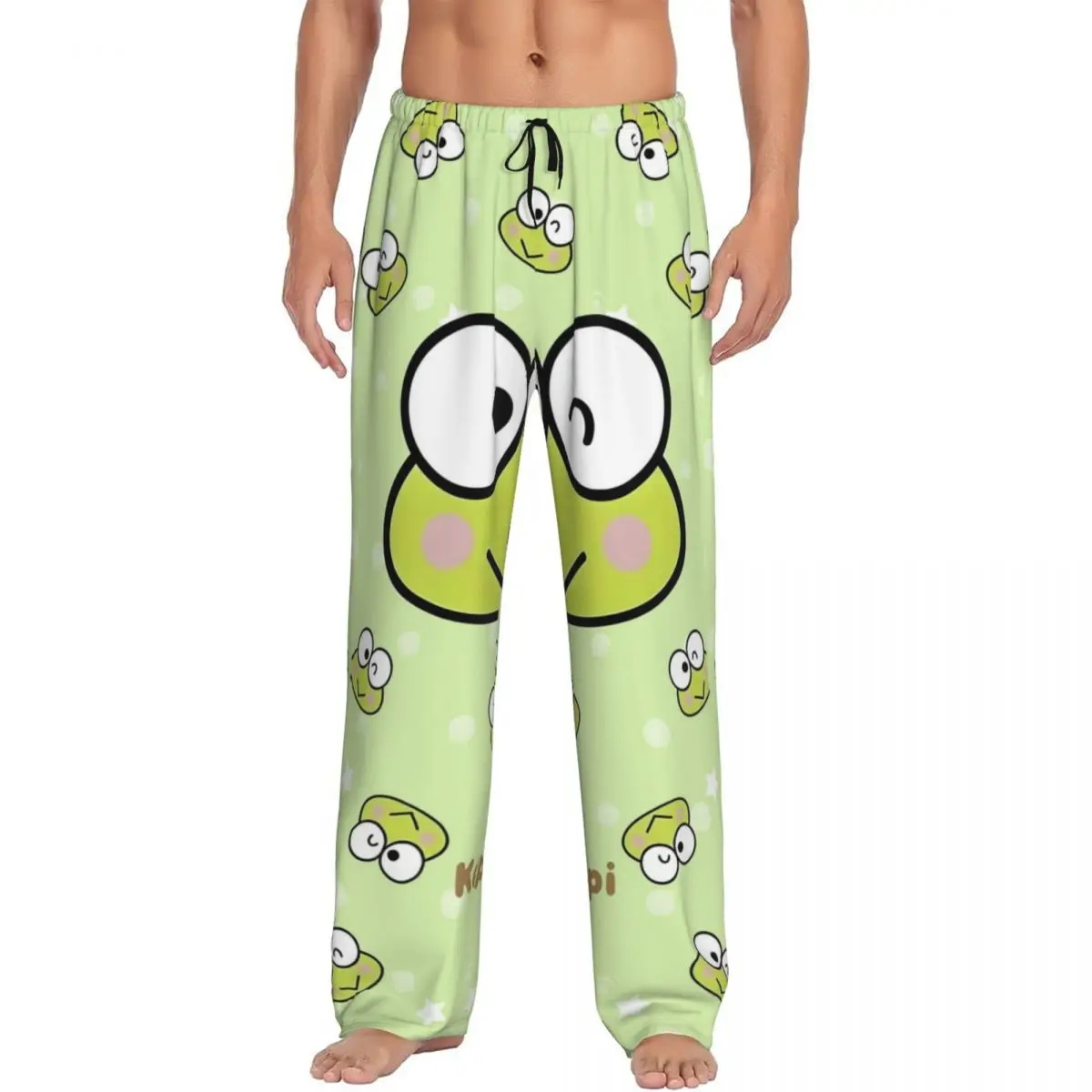 

Custom Printed KeroKeroKeroppi Pajama Pants for Men Big Eyes Sleep Sleepwear Bottoms with Pockets