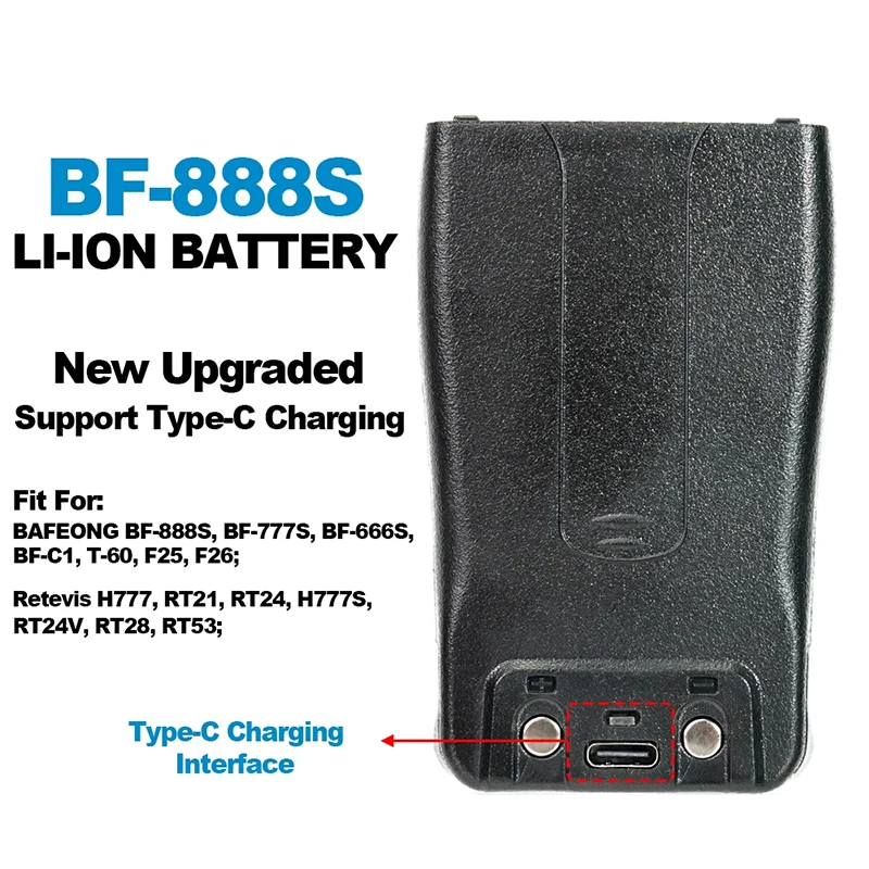 For BAOFENG Walkie Talkie BF-888S Pro Original Li-ion Battery High Capacity Support Type-C Charging For BF-888S/777S/666S Radios
