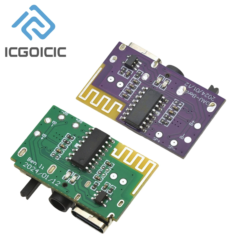 Green/Purple DC3.5V-5V 5W BLE 5.4 Mono Amplifier Decoder MP3 Player 3.5mm AUX Module Receiver DIY Speaker