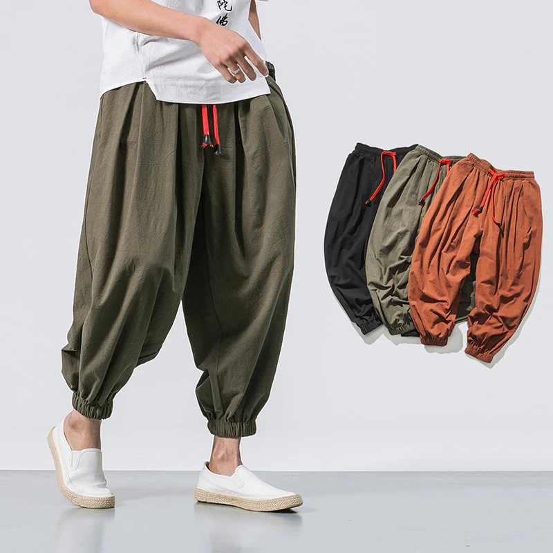 

Men Loose Harem Pants Summer Cotton Linen Overweight Sweatpants Elasticated Casual Trousers Male Sportswear Pants Oversize