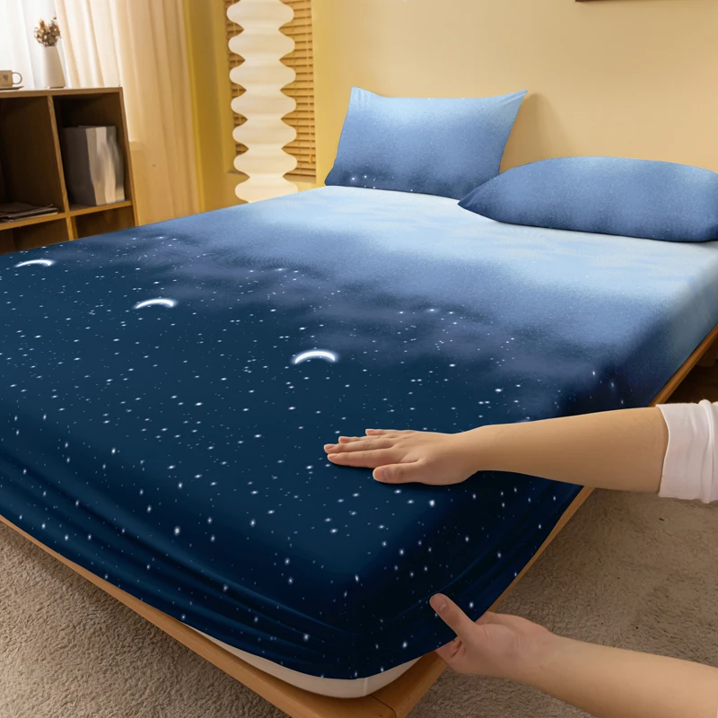 1 Simple modern starry sky printed matte Fitted Sheet, bedroom printed bed cover, bedding (excluding pillowcases)