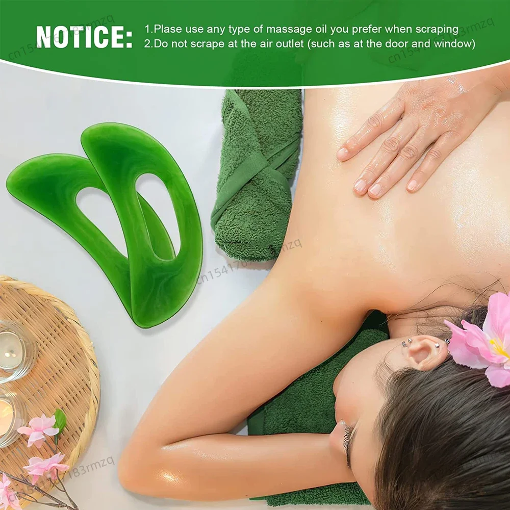Gua Sha Massage Tool with Handle (Resin) Larger Guasha Scraping Tool for Back Neck Face Leg Massage, Lymphatic Drainage