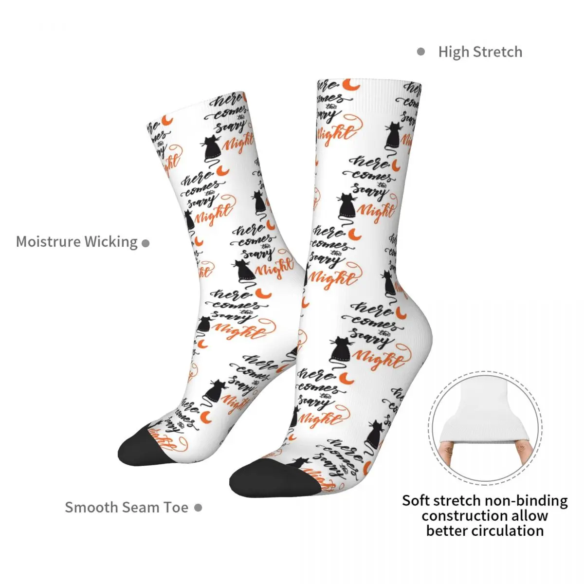 Here Comes The Scary Night Halloween Socks Harajuku Soft Stockings All Season Long Socks Accessories for Unisex Birthday Present