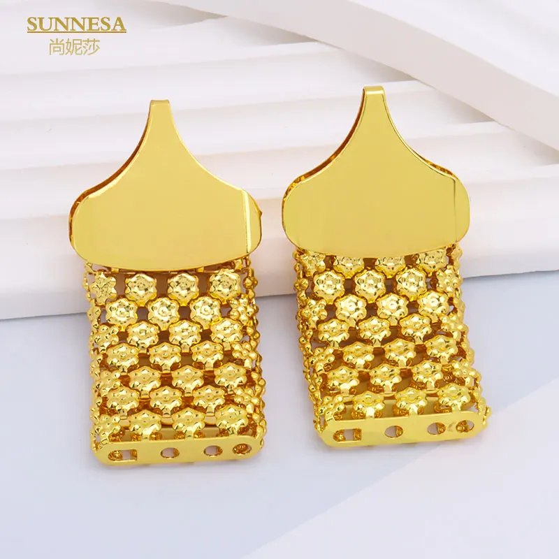 SUNNESA Trendy African Jewelry Set for Women Chunky Necklace Earrings Dubai Gold Plated Bracelet Fashion Jewellery for Party