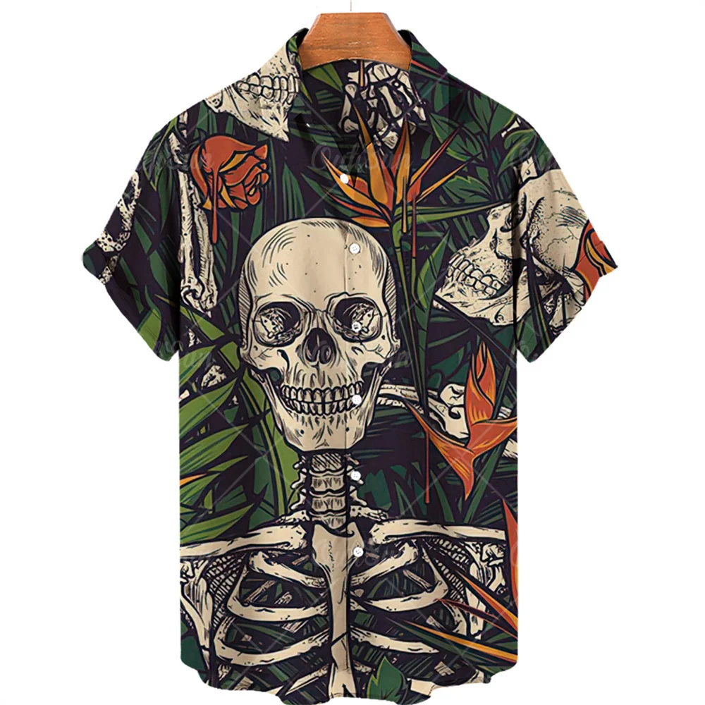 Hawaiihemd mit Totenkopf-Print, kurzärmelig, locker geschnitten, atmungsaktiv, Hip-Hop-Stil, schnelltrocknend, bequemes Herrenhemd für den Strand – Detail 19