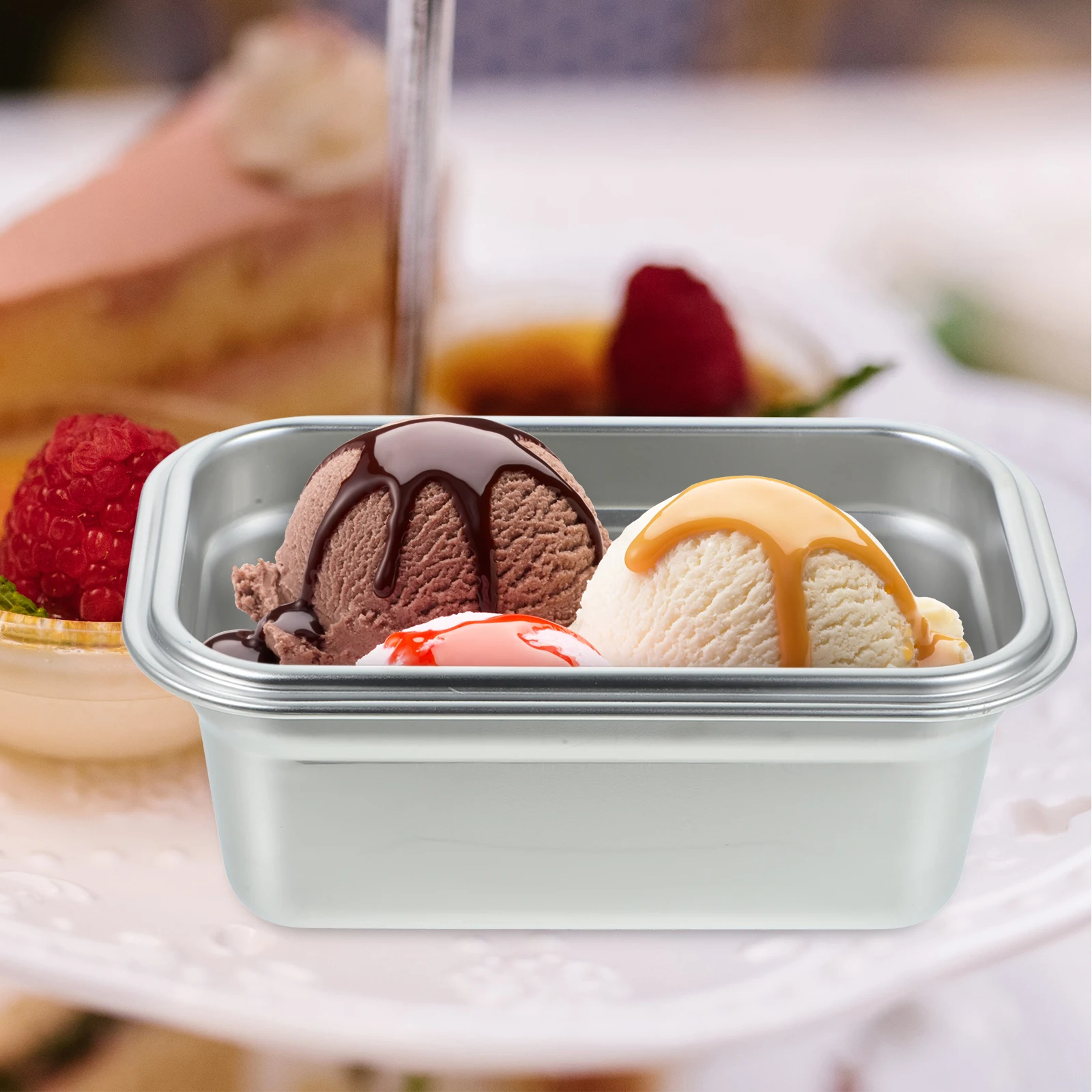 

Stainless Steel Ice Cream Storage Box Freezer Container Seal Lid Refrigerator Household Food Preservation Long Term No Odor