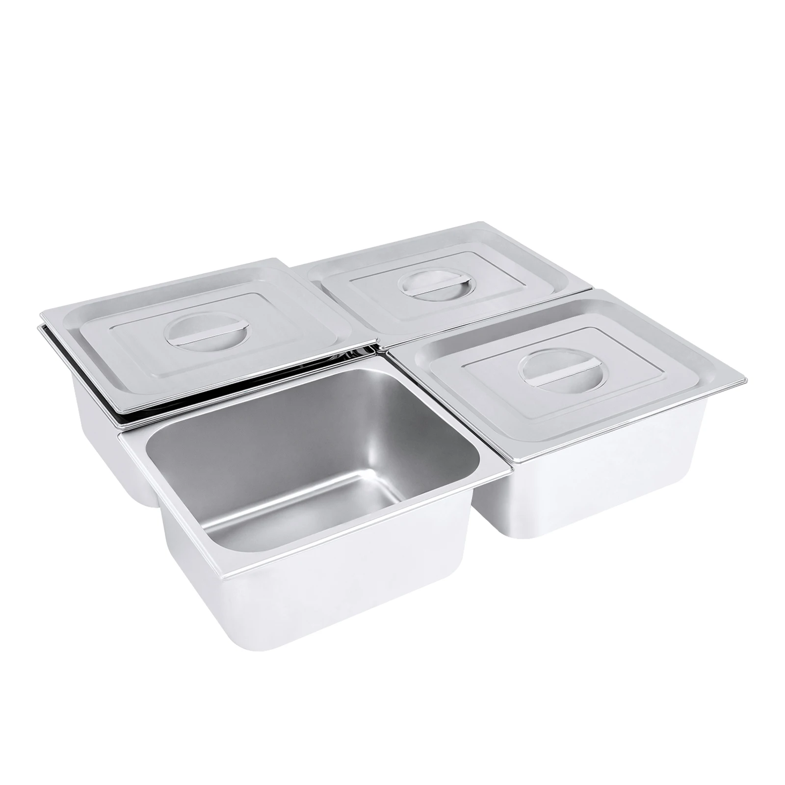 4 Pack 6" Deep 1/2 Size Steam Table Pans and Lids Hotel Food Pan Stainless Steel