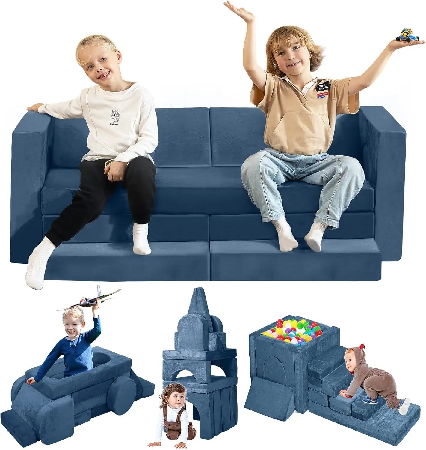 Modular Kids Play Couch, Convertible Sectional Sofa for Toddlers, Creative Playroom Furniture, Foam Floor Cushion for