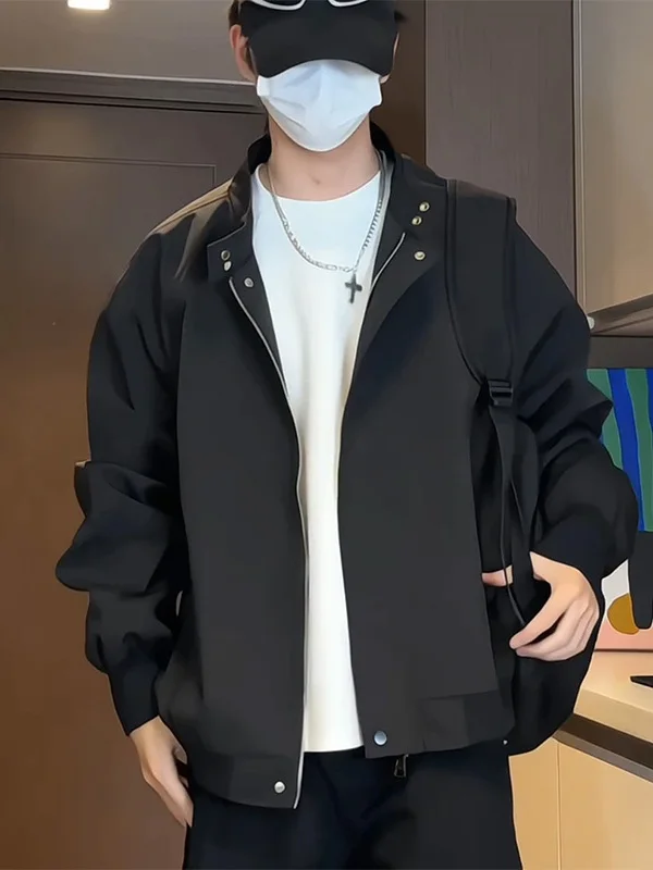 

Harold Men's Flight Jaet ort Pure Color Collar Zipper Closure Spor Sle Polyester Fiber Waterproof Casual Outerwear