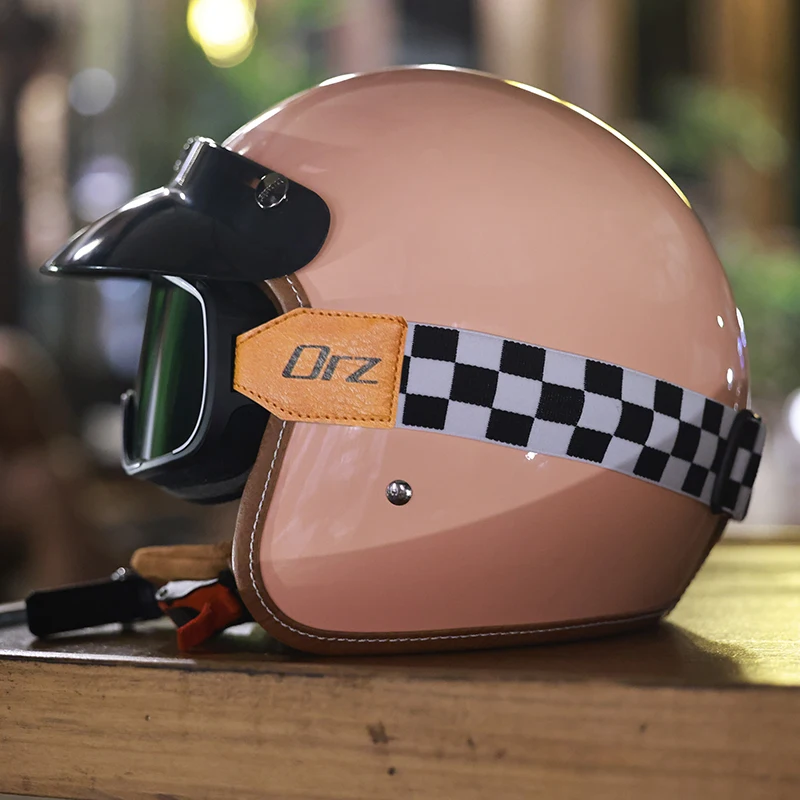 Orz capacete da motocicleta 3/4 capacete da motocicleta dos homens e das mulheres retro latte vespa motocicleta meio capacete scooter