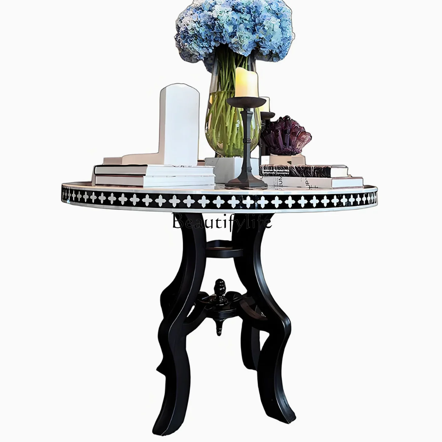 

French restaurant round solid wood dining table retro dining table high-end coffee table