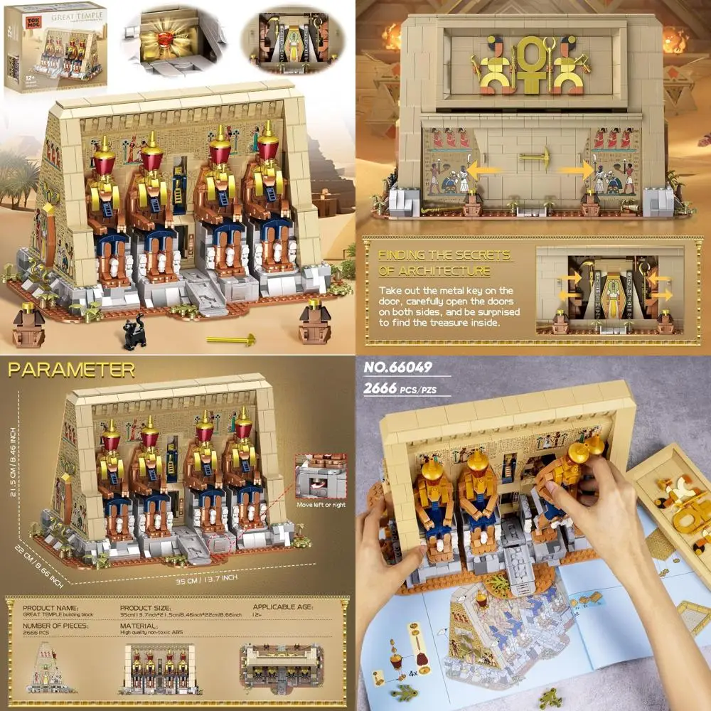 Kit educativo de construcción del templo egipcio para adultos: juguete para amantes de la historia con estatuas, jeroglíficos, mayores de 12 años