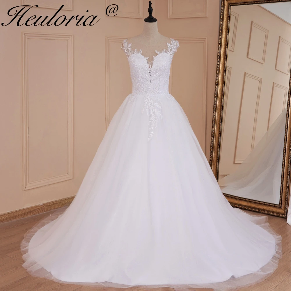 

HEULORIA Boho Wedding Dress lace applique shinny skinny skirt bride dress plus size robe de mariee A line Wedding Gown